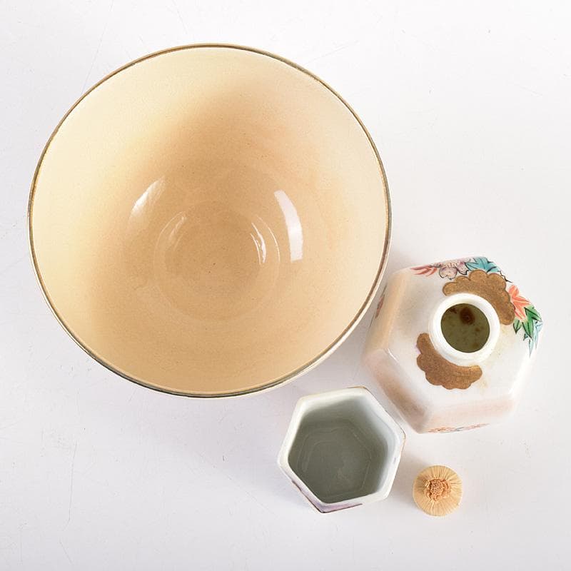 茶道具　面朱茶箱　京焼　山川巖作　茶碗　独楽棗など　九点一式　V　R8493