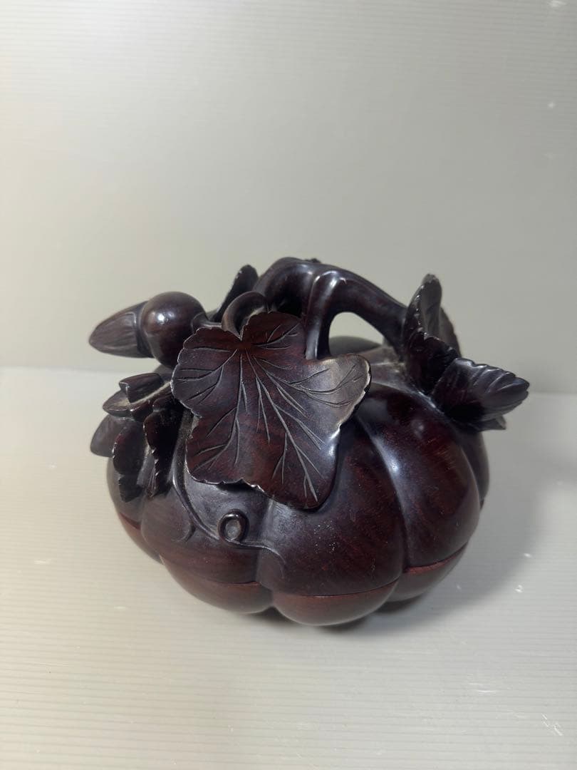 2468 茶道具　唐木かぼちゃ香合　蓋物