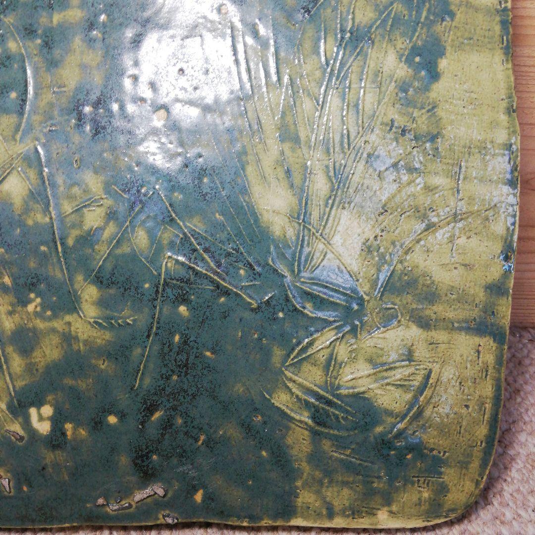 鹿児島寿蔵 陶板 カマキリ インテリア 飾り 希少 レア 絵 ヴィンテージ