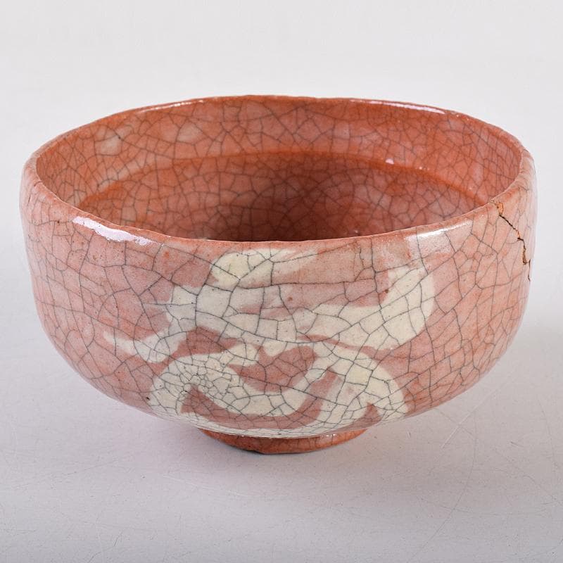 茶道具　楽吉左衛門　六代　左入作　赤楽茶碗　裏千家圓能斎極め箱　M　R8544