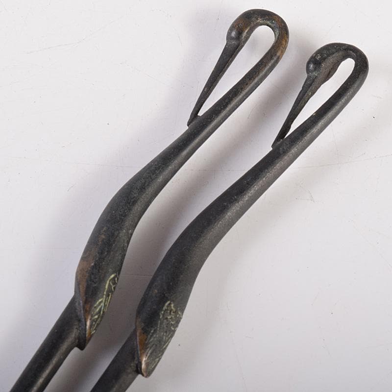 茶道具　古銅　鶴頭火箸　古鉄　銀象嵌宝珠頭火箸など　三種四組　M　R8488