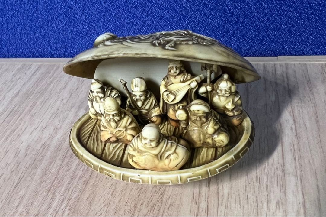 蛤の彫刻 七福神 置物 縁起物
