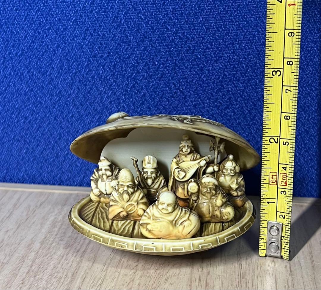 蛤の彫刻 七福神 置物 縁起物