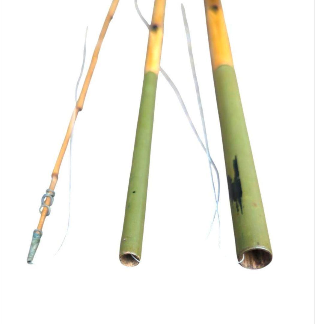 竿友作 手ばね竿 中通し竿 3本継 ハゼ 竹竿 和竿 布袋竹 美品 釣り
