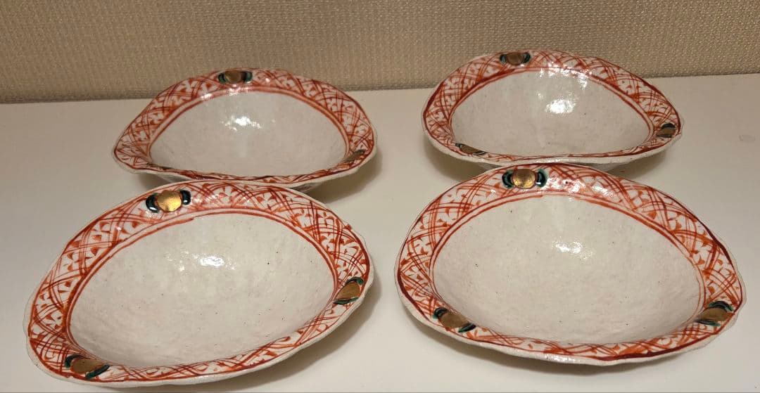 黒岩卓実 赤絵 浅鉢 変形鉢 4枚セット