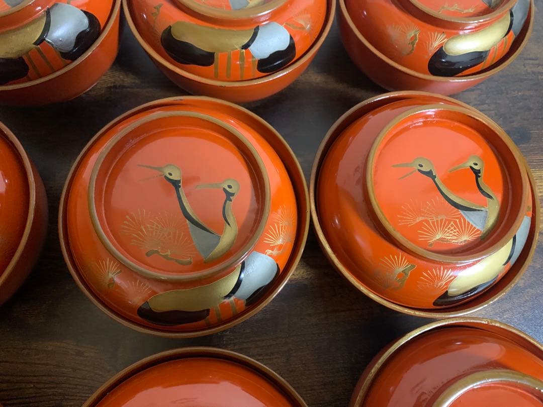 大正時代　金彩蒔絵　木製漆塗吸物椀　10客　大きめ　時代物　縁起物