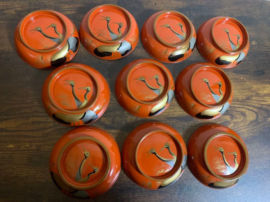 大正時代　金彩蒔絵　木製漆塗吸物椀　10客　大きめ　時代物　縁起物