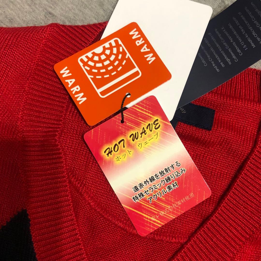 新品　キャロウェイ　ニット　ベスト　アーガイル　Lサイズ 赤