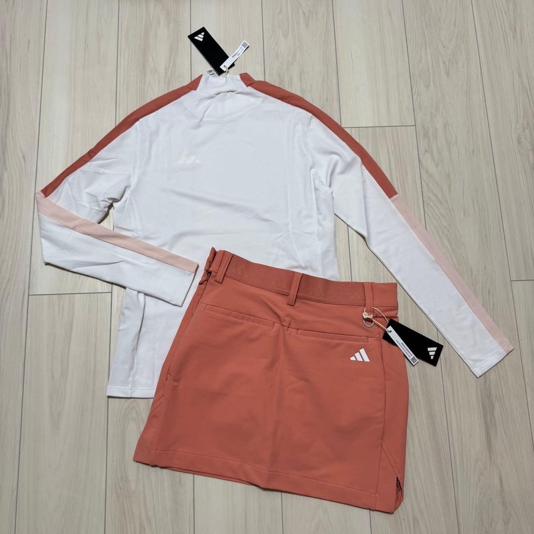 新品 アディダス セットアップ バイカラー 桃色 ストレッチスカート 長袖モック