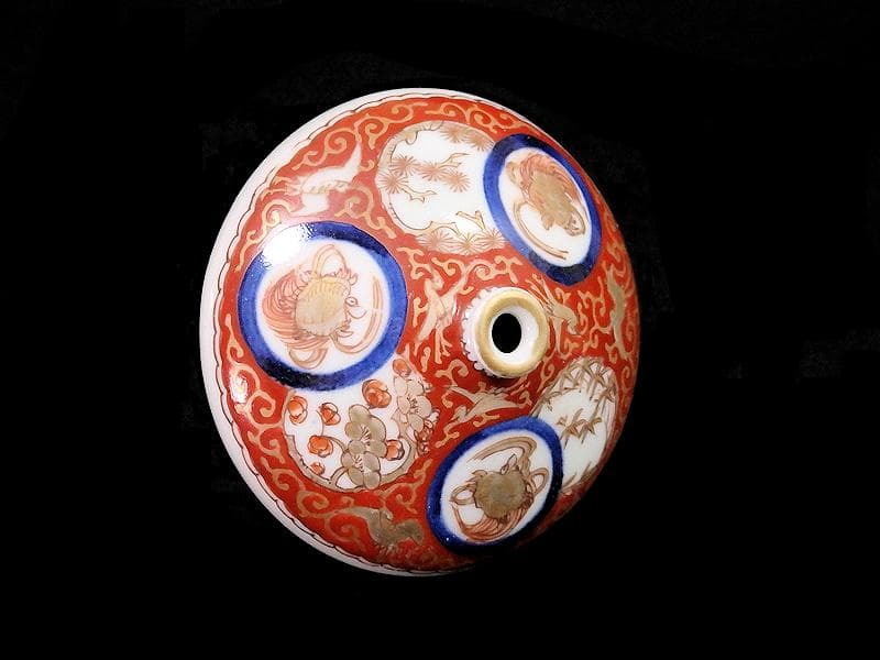 古伊万里　金襴手　鶴亀に松竹梅の図　油壷　D652-CHe