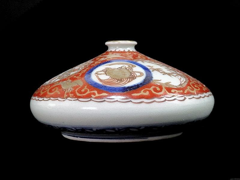 古伊万里　金襴手　鶴亀に松竹梅の図　油壷　D652-CHe