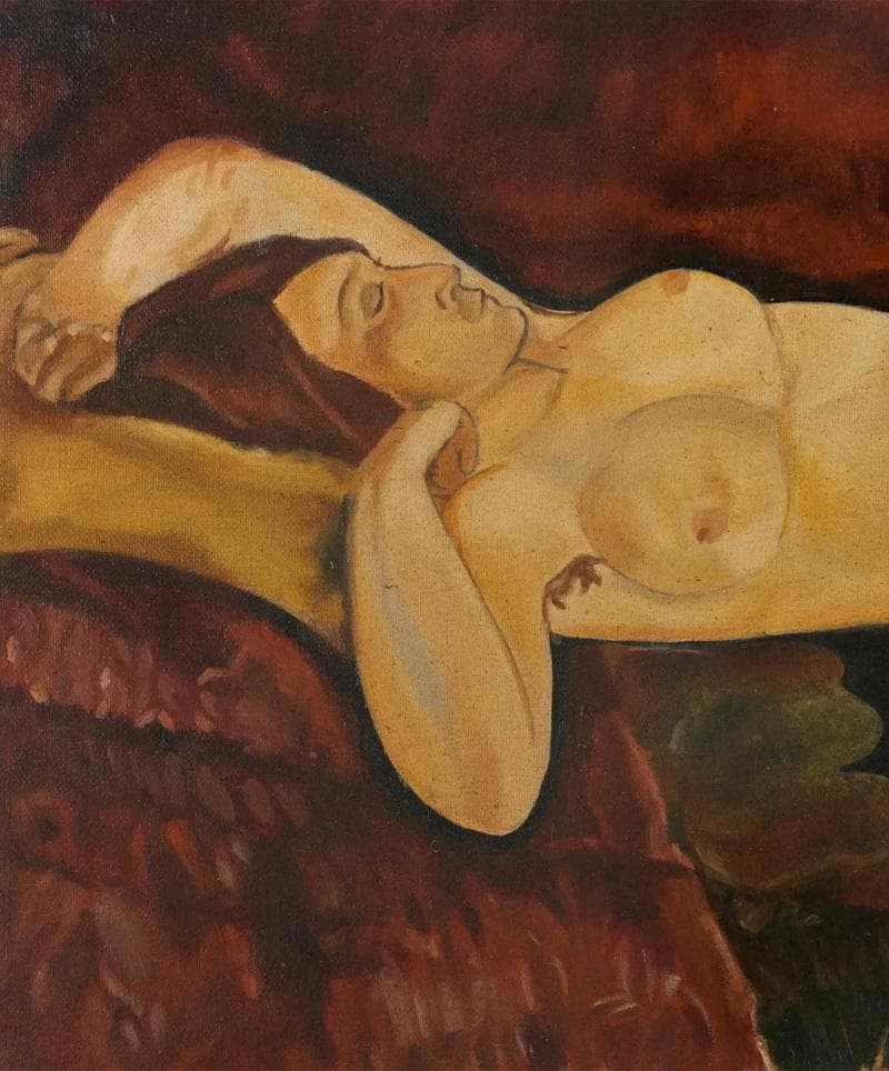 モディリアーニ　油彩　肉筆　『横たわる裸婦』サイン　鑑定書　M8　額無　b880