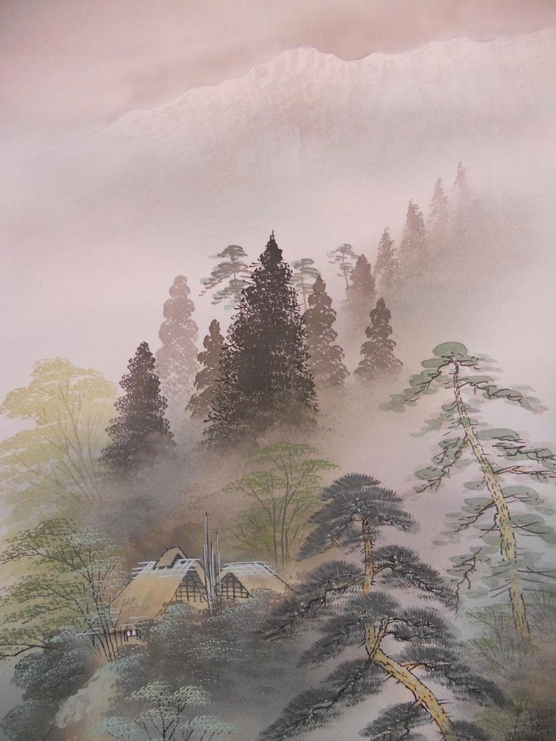 掛け軸 流石 彩色山水 絹本 希少 軸装 茶道具 掛軸 美品 です。