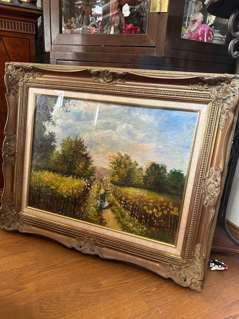 最終値下げ　海外作者　花畑　風景画 油彩画 装飾フレーム付き