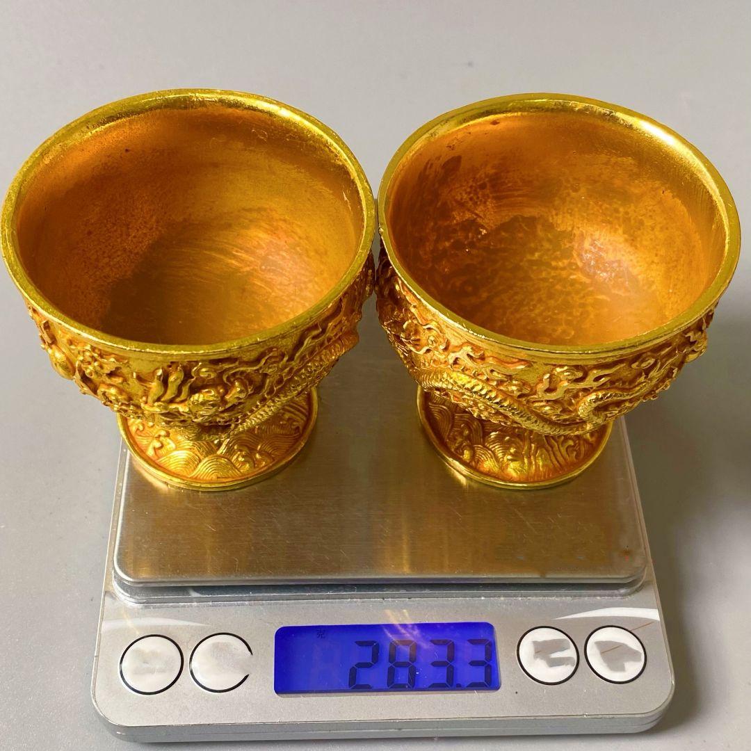 清乾隆双龍戯珠杯 貢杯 竜杯 装飾品 現代工芸品 美術品 置物