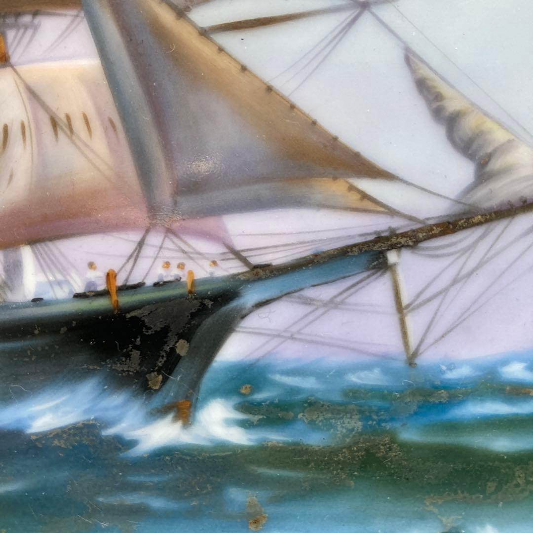 オールドノリタケ￼ 帆船　林直三筆　飾皿　やじろべ印(高級品) 1912〜40年