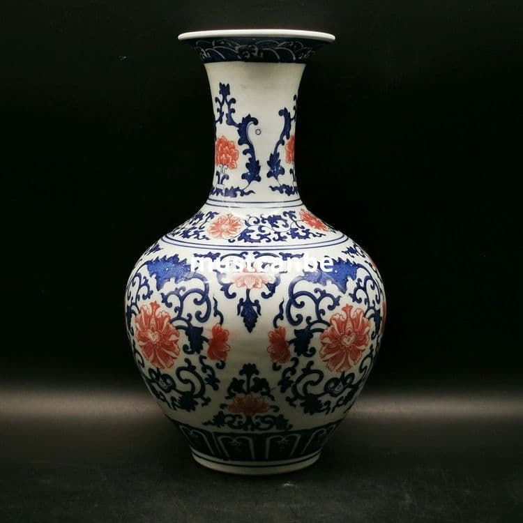 清乾隆青花釉裏紅団模様賞瓶 景徳鎮 陶磁器 装飾品 現代工芸品 美術品 置物