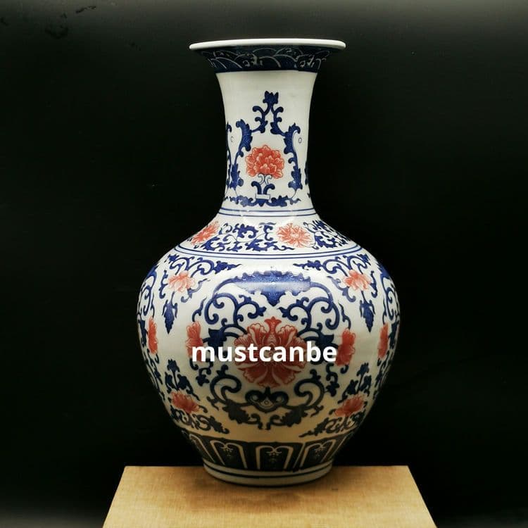 清乾隆青花釉裏紅団模様賞瓶 景徳鎮 陶磁器 装飾品 現代工芸品 美術品 置物