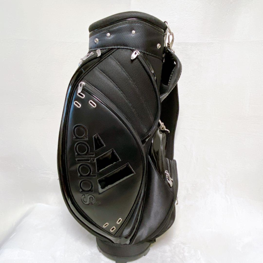 アディダス　キャディバッグ　オールブラック　黒　エナメル　合成皮革　9型　5分割
