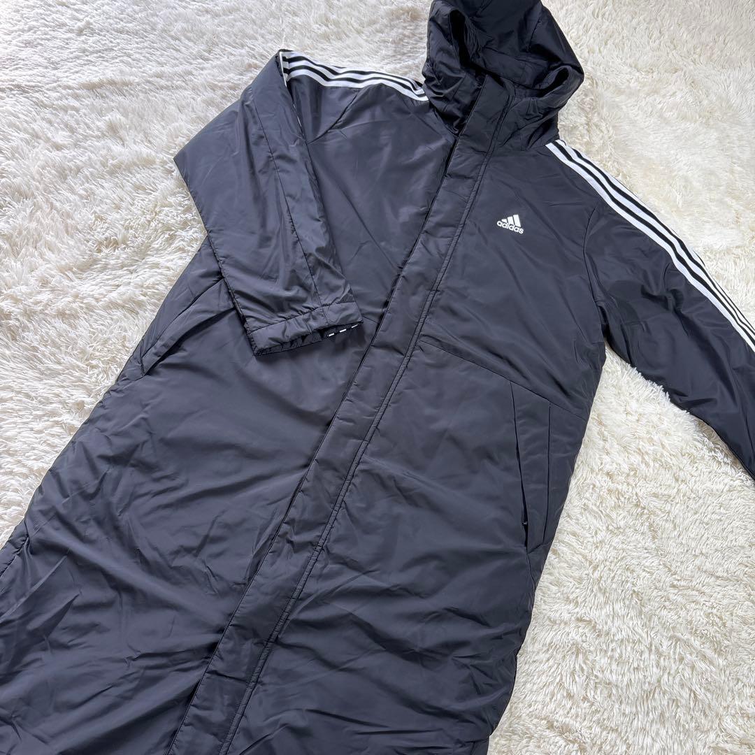 【極美品】adidas ブラック ベンチコート XO 2X L ロングコート