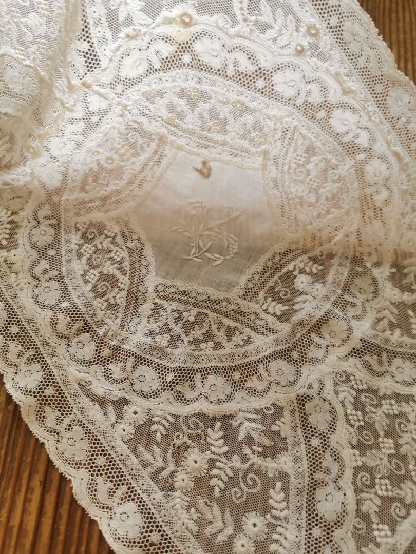 アンティークフランス ノルマンディーレース アップリケ タンバーチュールランナー