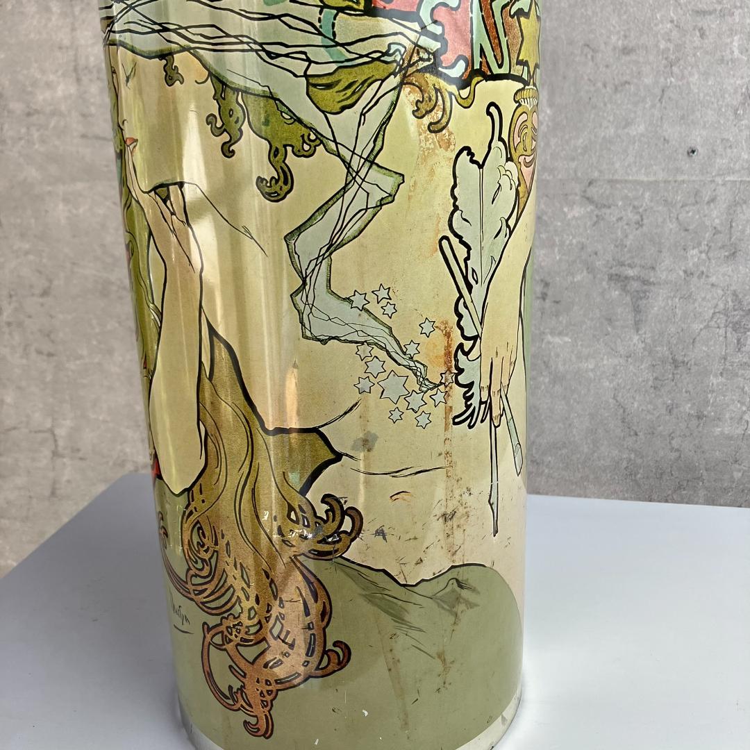 アンティーク　ミュシャ　サロンデサン　ゴミ箱　缶　昭和レトロ　傘立て　アイアン