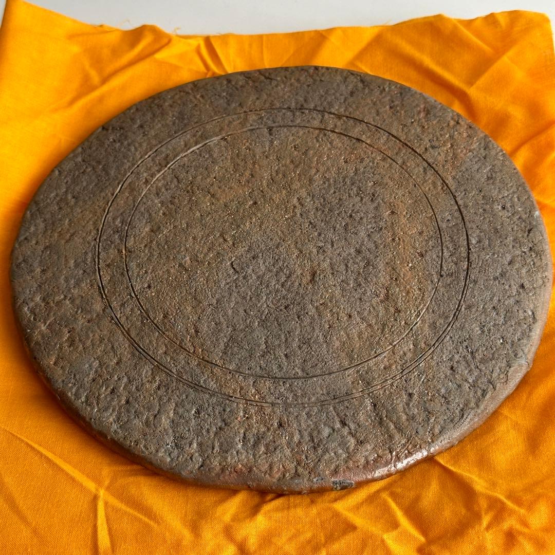 堀江英城 備前 皿 タタキ皿 牡丹餅 緋襷 共箱