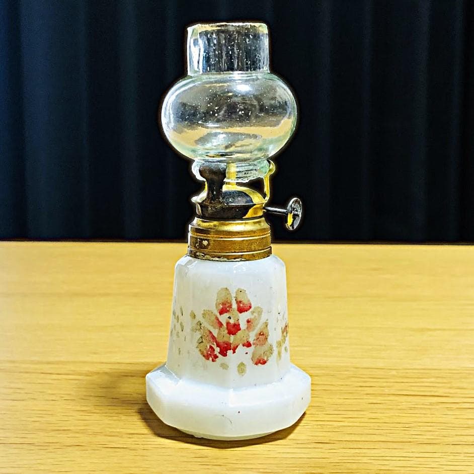 明治～大正 豆ランプ 花模様 乳白/エナメル彩 ウランガラス 検索: ペロペロ