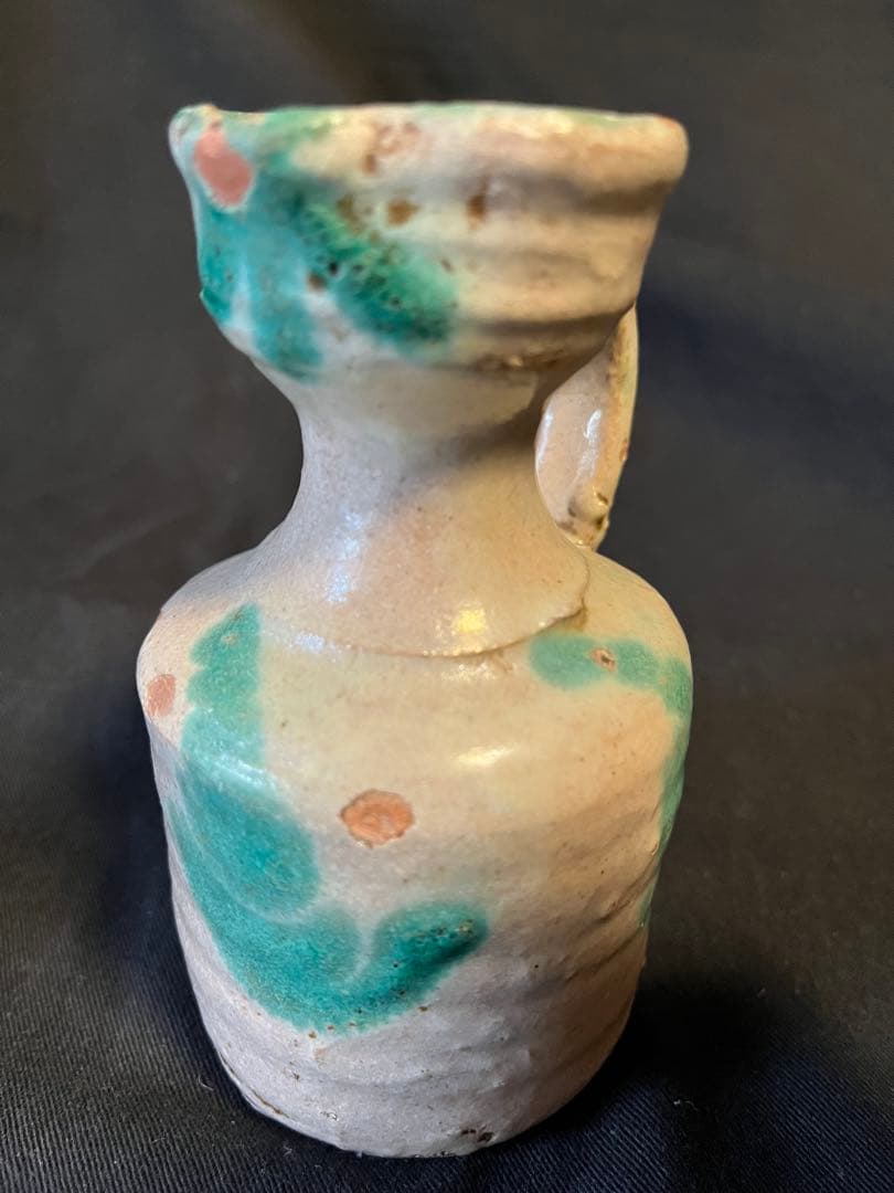 レア！スペイン、グラナダ焼のビネガー入れ。アラブの影響の緑釉がいい 19C推定。