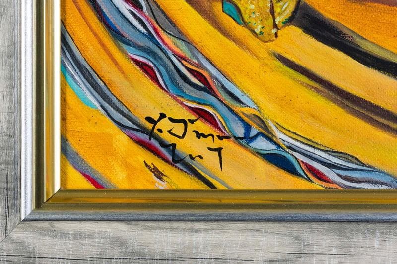 天野喜孝　油彩　肉筆『飛天風神』表サイン　裏サイン　P8号　額装　b767