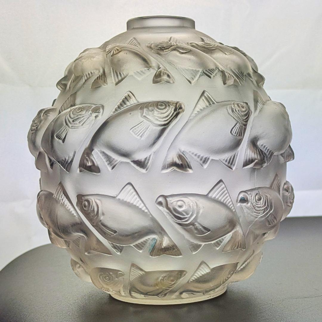 希少なアールデコ★ルネ・ラリック カマレ 魚群文球形花瓶フロスト14㎝