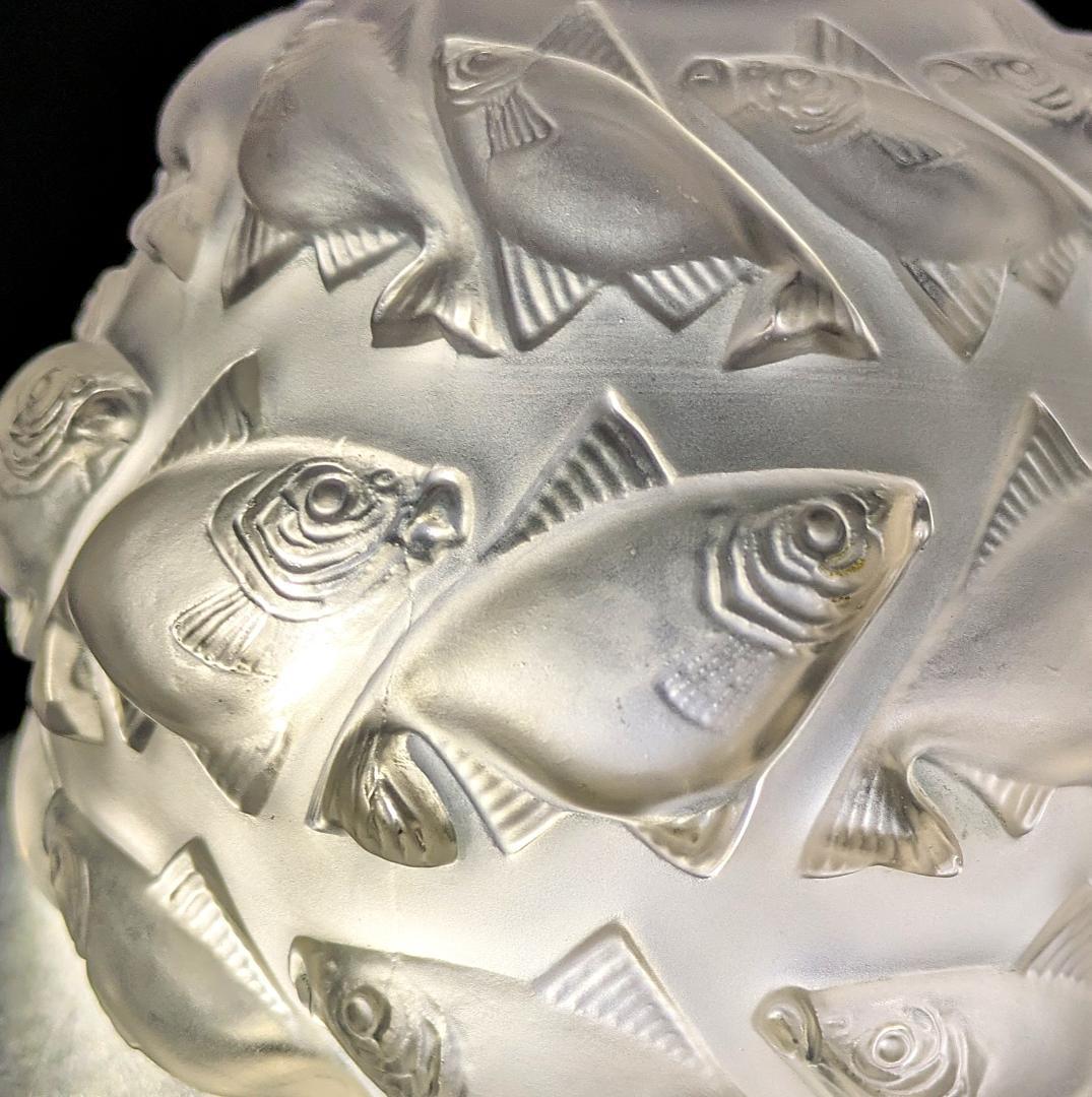 希少なアールデコ★ルネ・ラリック カマレ 魚群文球形花瓶フロスト14㎝