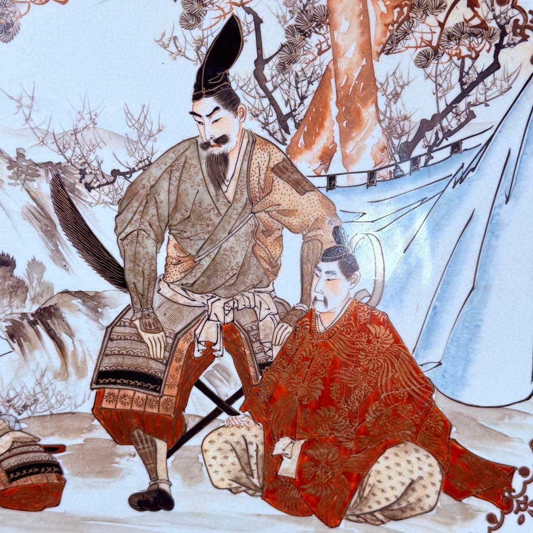 明治～大正期　九谷焼　加賀國　本金彩武将図大皿　直径46.3㎝