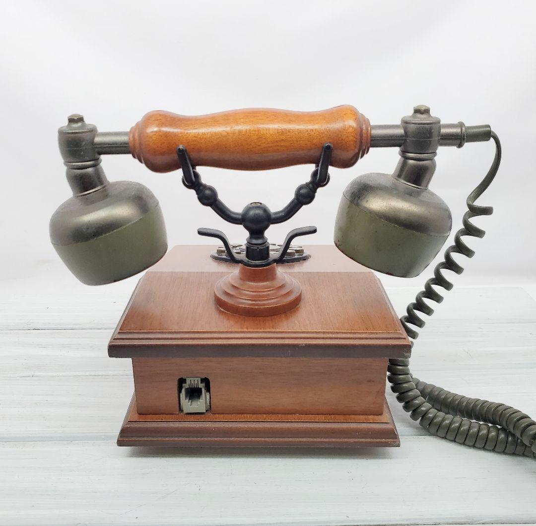 昭和レトロ プッシュ式　ボタン　電話 木製　アンティーク