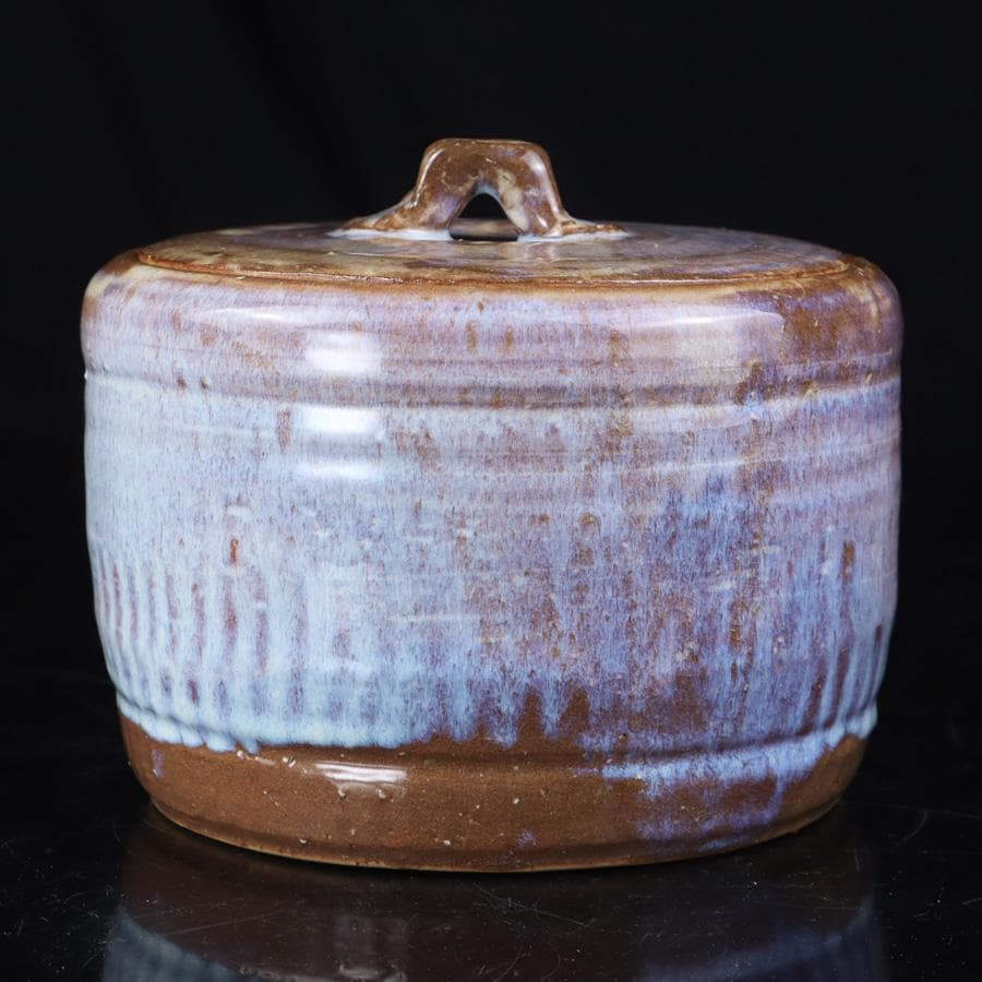 Y3107-2 茶道具 康起造 萩焼水指 共箱 替え蓋付　　　R.R.R