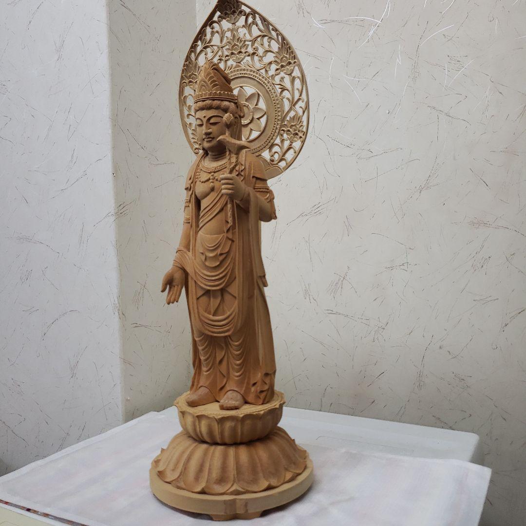 Ｂフライデー魔除け願いを叶える仏像★白木 聖観音菩薩像1尺立★訳あり