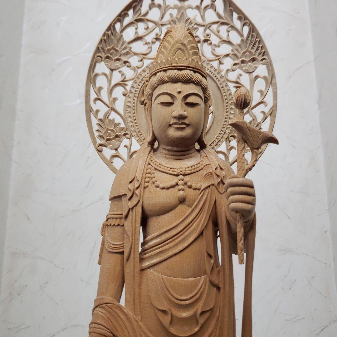 Ｂフライデー魔除け願いを叶える仏像★白木 聖観音菩薩像1尺立★訳あり