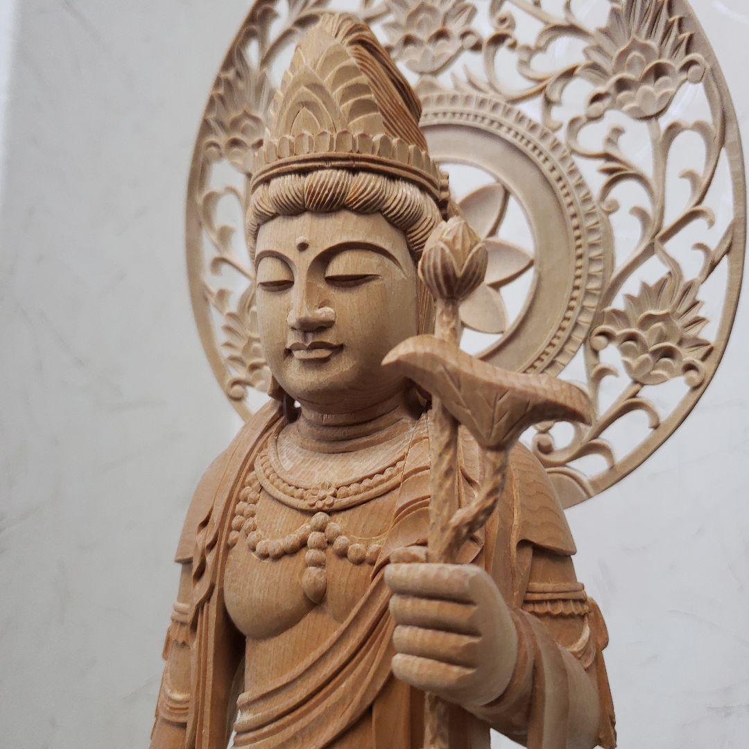 Ｂフライデー魔除け願いを叶える仏像★白木 聖観音菩薩像1尺立★訳あり