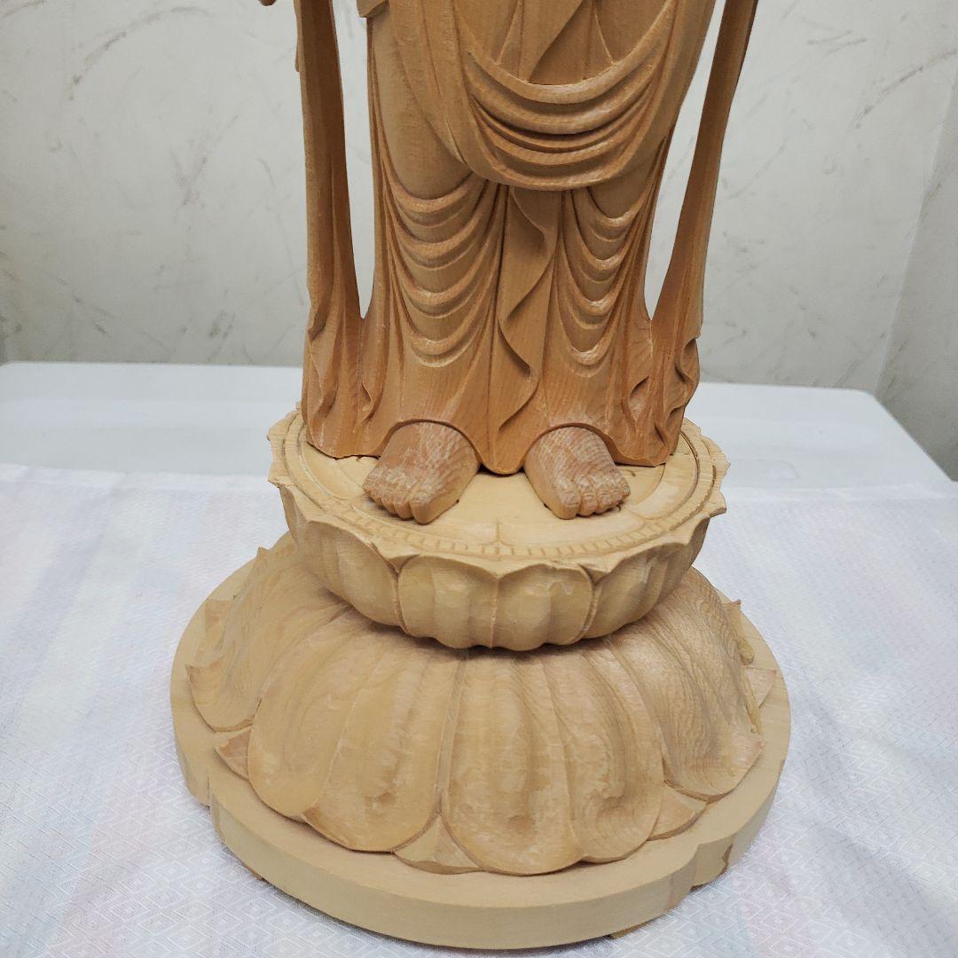 Ｂフライデー魔除け願いを叶える仏像★白木 聖観音菩薩像1尺立★訳あり