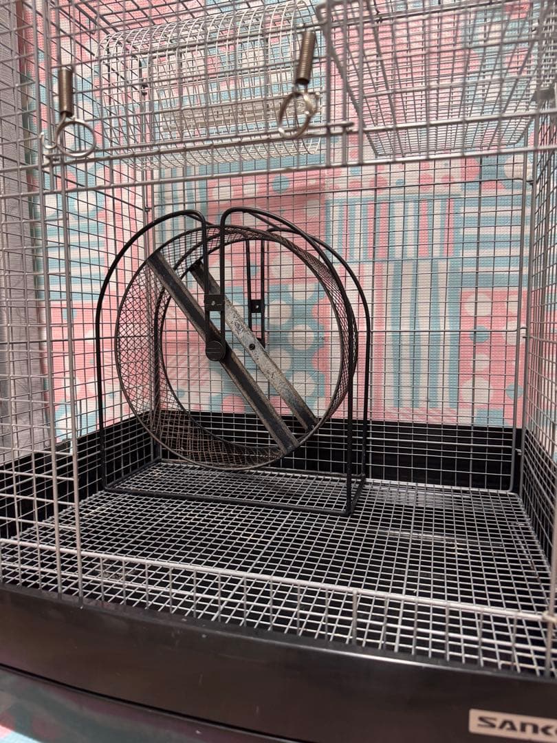 SANKO 60ハイメッシュ　小動物ケージ　回し車付、遊びパーツ2個付き