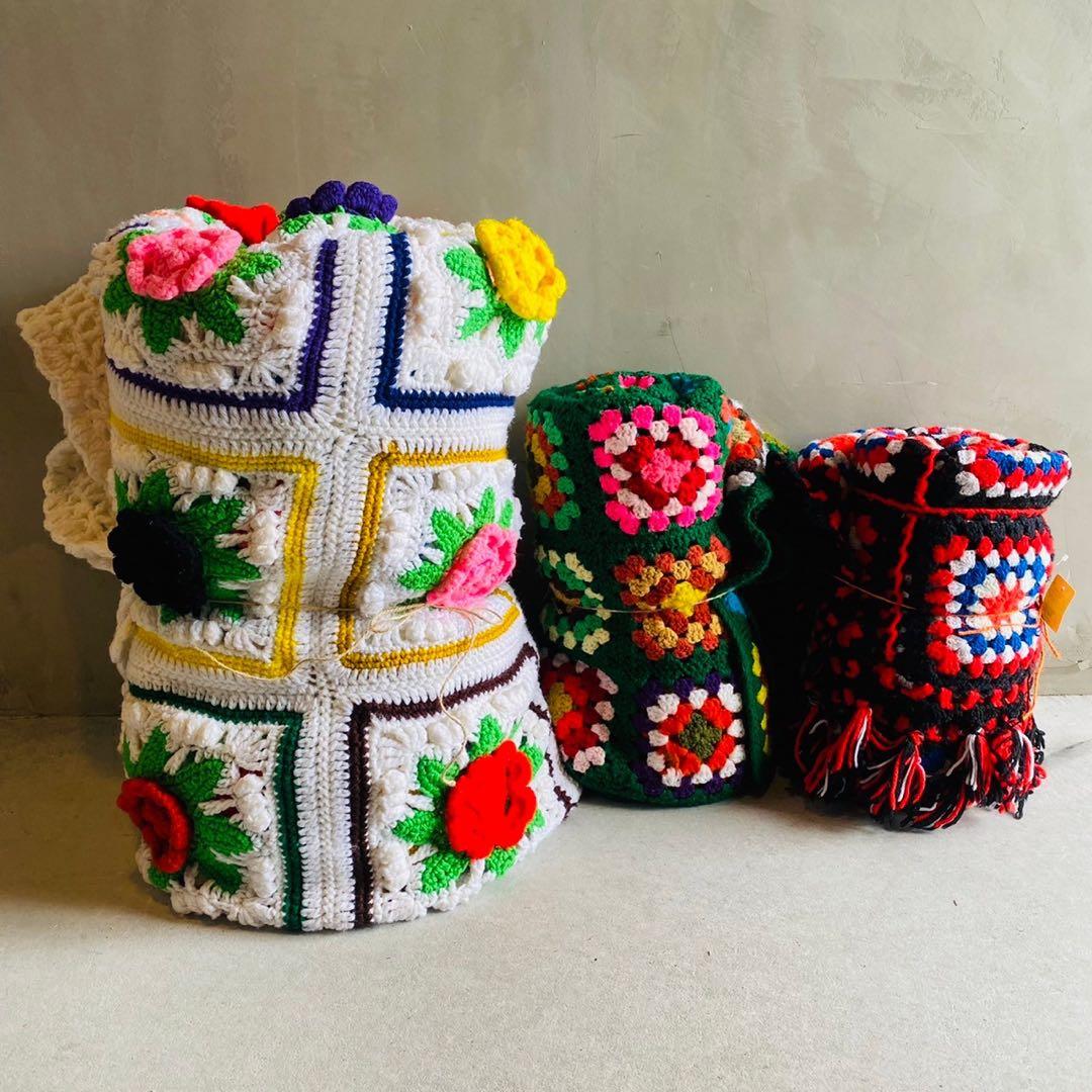 【1970s USA vintage】グラニーブランケット クロシェビッグサイズ