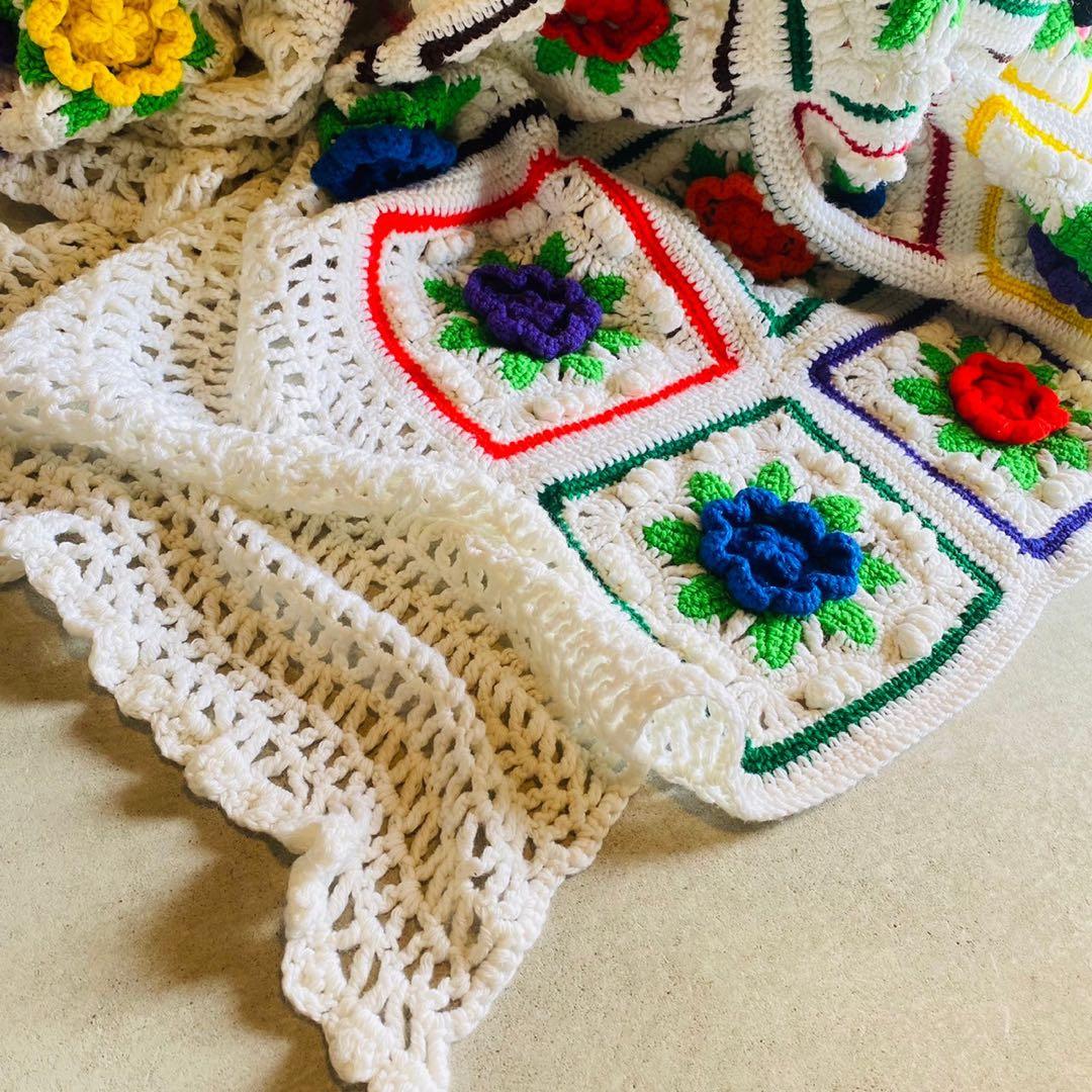 【1970s USA vintage】グラニーブランケット クロシェビッグサイズ