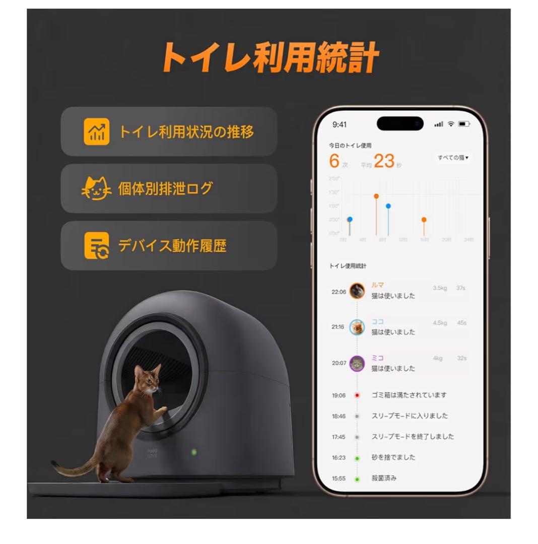 HHOLOVE 自動猫トイレPRO L1ダークグレー多頭飼いにも対応
