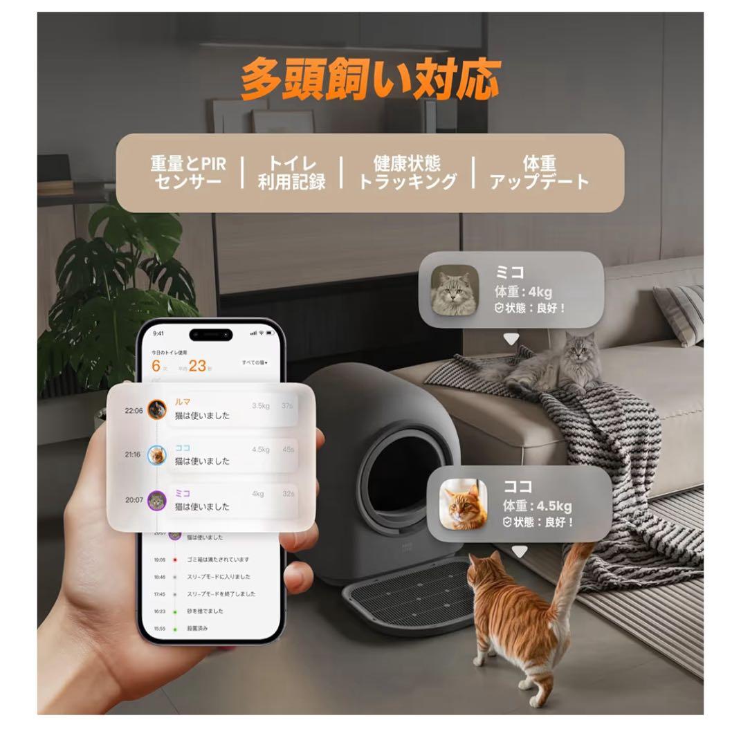 HHOLOVE 自動猫トイレPRO L1ダークグレー多頭飼いにも対応