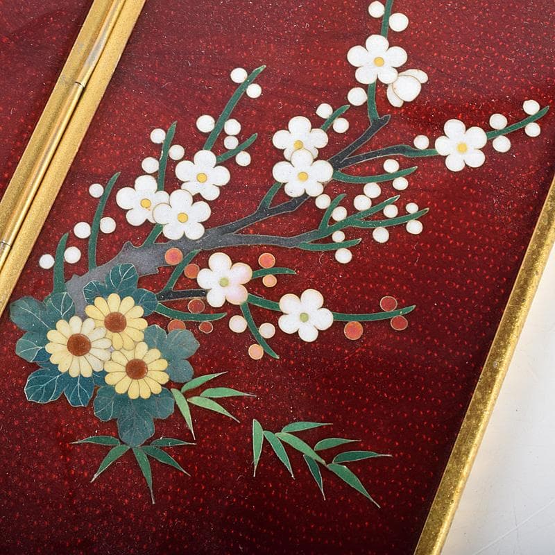 中国　古七宝琺瑯彩　花鳥文　卓上屏風　硯屏　M　R8490