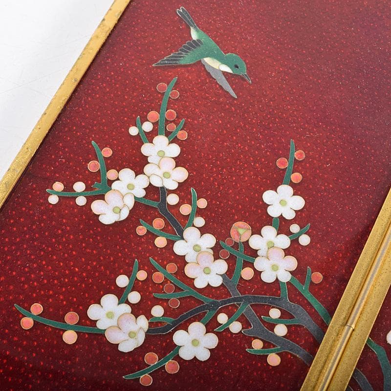 中国　古七宝琺瑯彩　花鳥文　卓上屏風　硯屏　M　R8490
