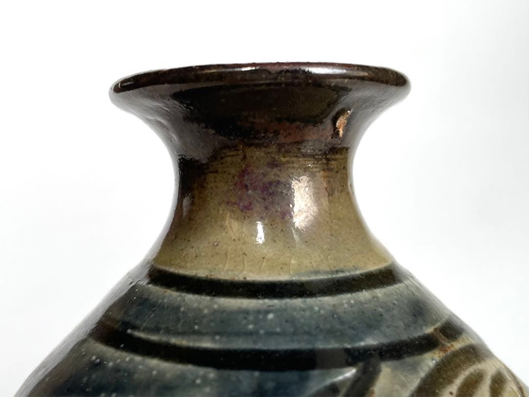 人間国宝　陶芸家　金城次郎　徳利　魚文様　沖縄　やちむん　酒器　共箱　宮城須美子