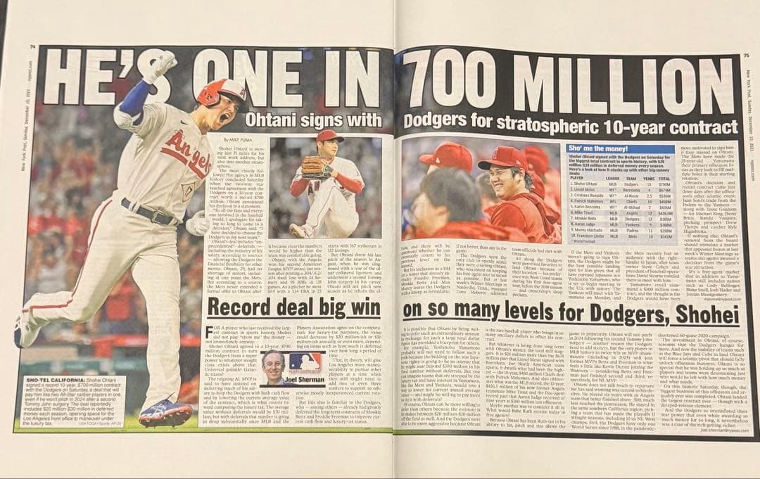 超貴重 【New York Post 大谷翔平 ドジャース移籍決定記念号】