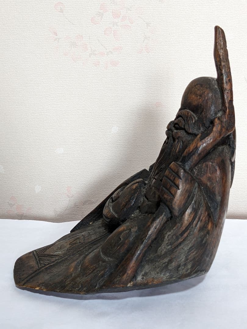 ♦中国古美術品 桃仙人 竹根 竹製 仏像 縁起物 置物 飾り骨董品コレクション