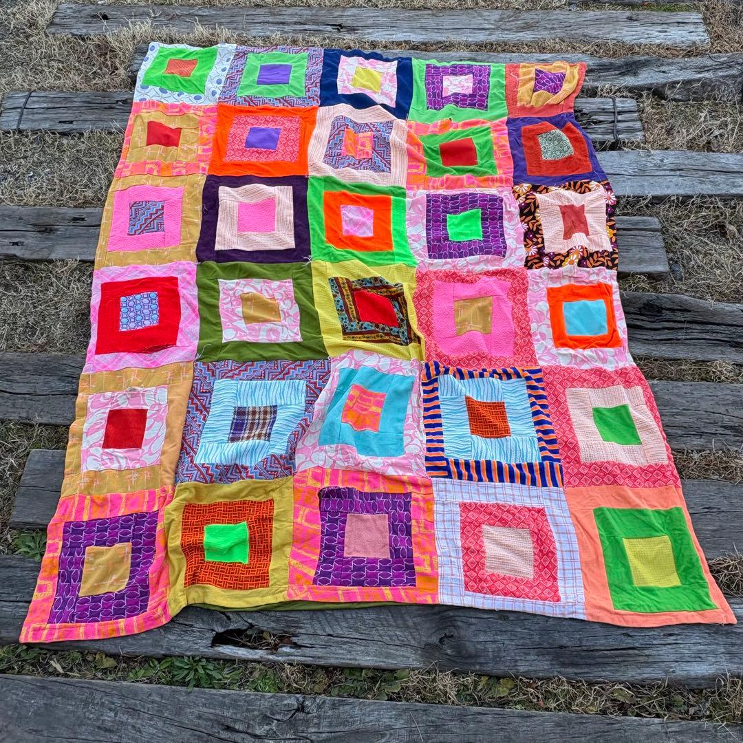 【USA vintage】サイケデリック パッチワーク キルト 布 生地